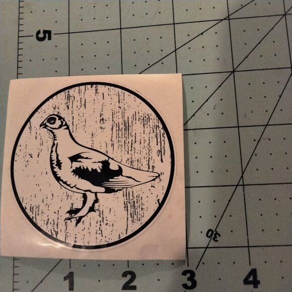 Grouse Sticker Black White Rustic Woodgrain Background 3 inch - Picture 3 of 6
